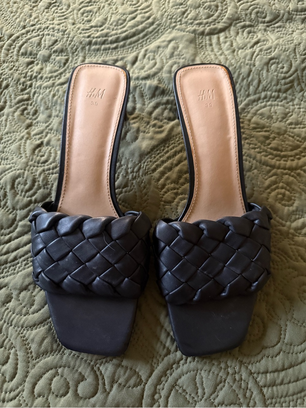 H&M Black Braided Slide Mules